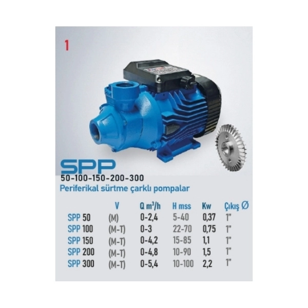 Star Pompa Spp 50 0.50 Hp Preferikal Sürtme Çarklı Pompa